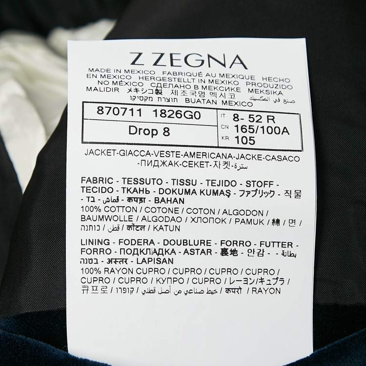 Pre Owned Z Zegna Blue Velvet Cotton Button Front Drop 8 Blazer XL