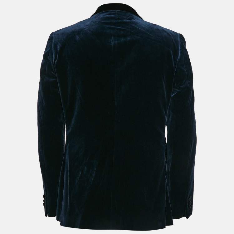 Pre Owned Z Zegna Blue Velvet Cotton Button Front Drop 8 Blazer XL