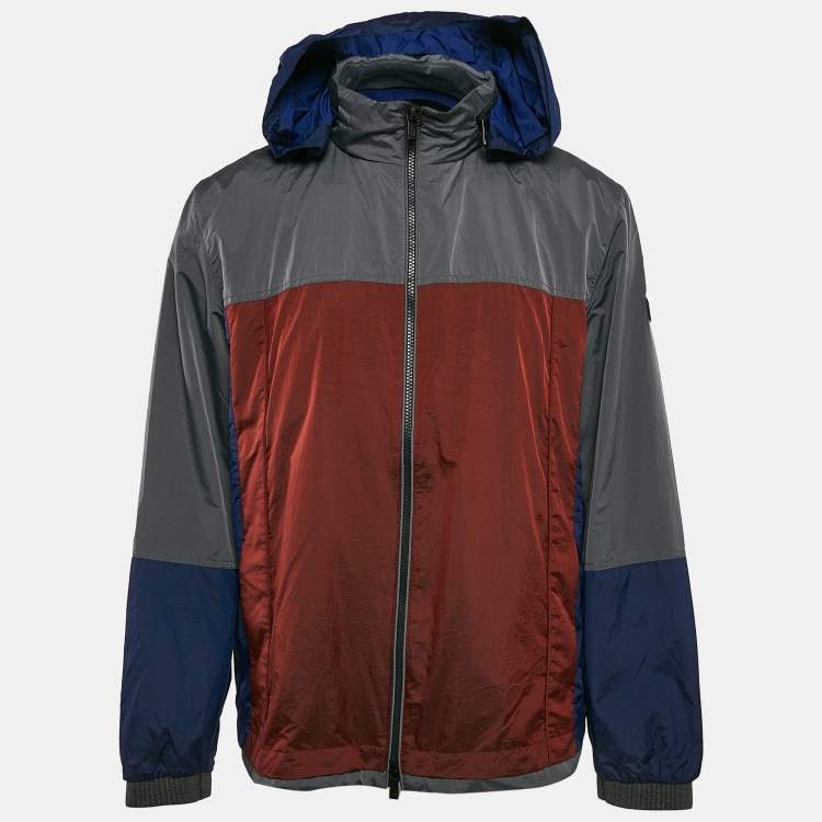 Pre Owned Z Zegna Multicolor Nylon Color-Block Zip-Up Hooded Jacket XL