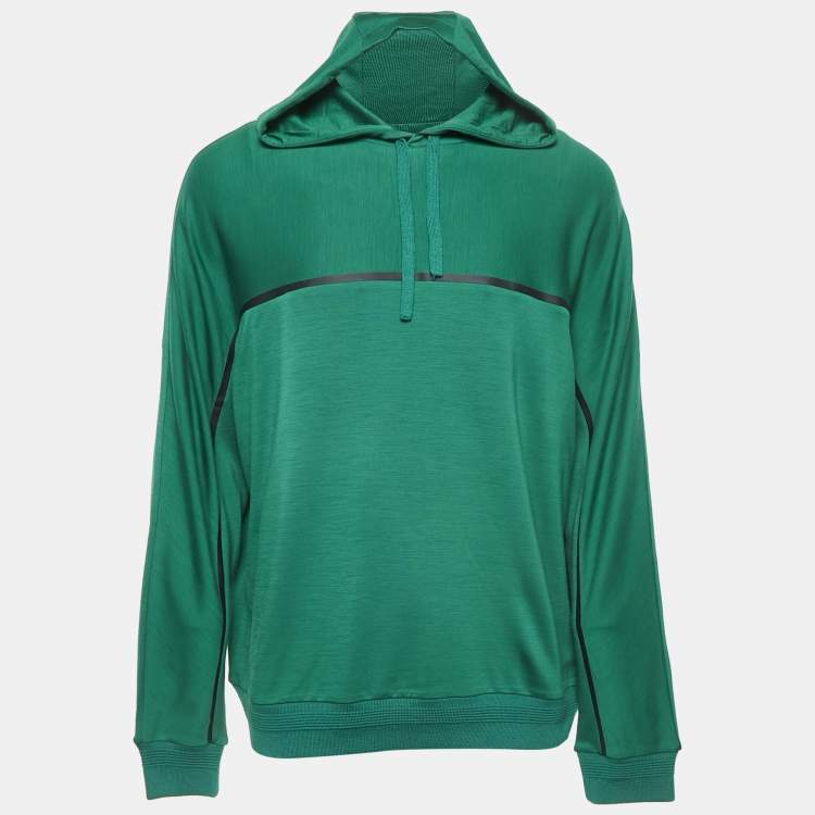 Pre Owned Z Zegna Techmerino Green Wool Jersey Hooded Sweatshirt XL 