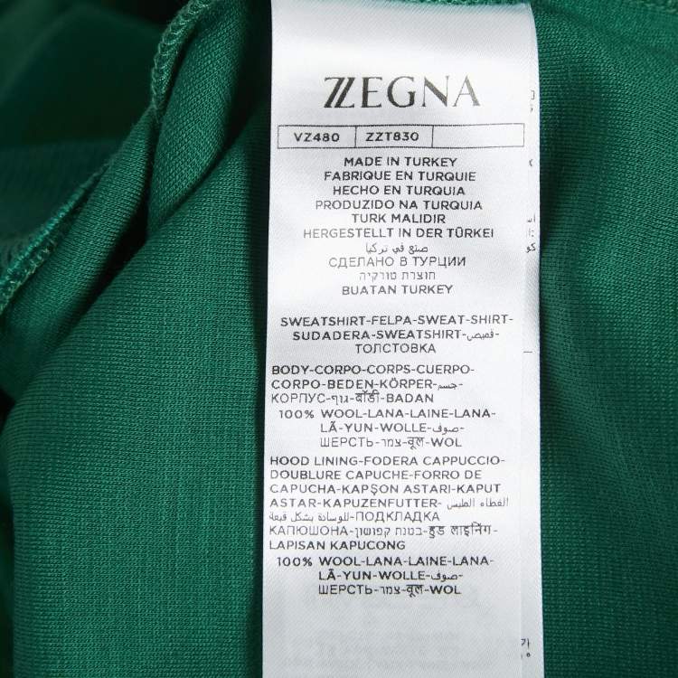 Pre Owned Z Zegna Techmerino Green Wool Jersey Hooded Sweatshirt XL 