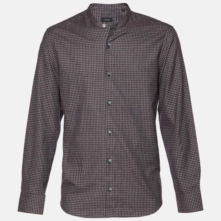 Pre Owned Z Zegna Maroon & Black Checked Cotton Tailored Fit Shirt L