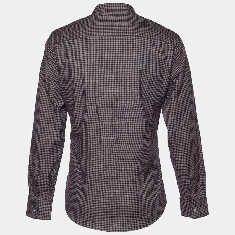 Pre Owned Z Zegna Maroon & Black Checked Cotton Tailored Fit Shirt L
