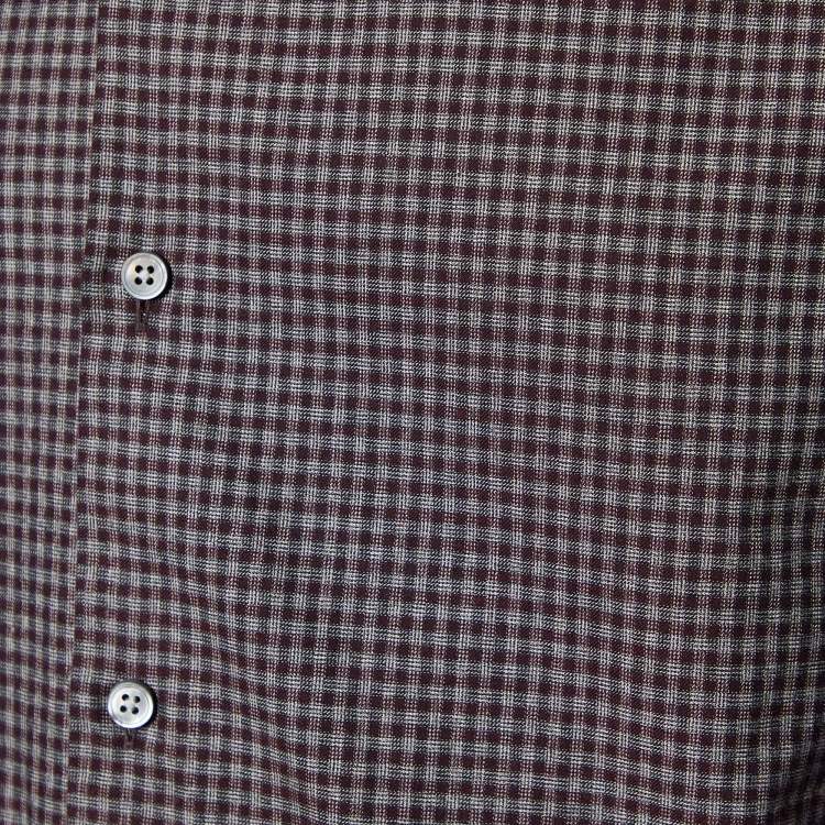 Pre Owned Z Zegna Maroon & Black Checked Cotton Tailored Fit Shirt L