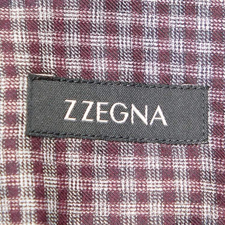 Pre Owned Z Zegna Maroon & Black Checked Cotton Tailored Fit Shirt L