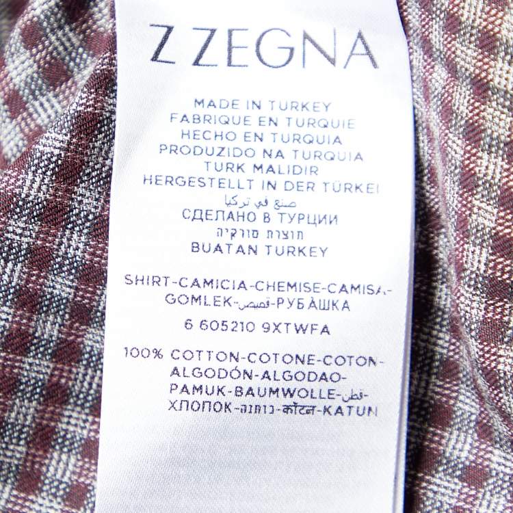 Pre Owned Z Zegna Maroon & Black Checked Cotton Tailored Fit Shirt L