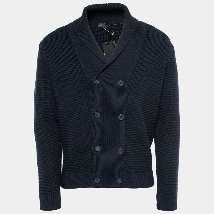 Pre Owned Z Zegna Navy Blue Wool Knitted Double-Breasted Cardigan M