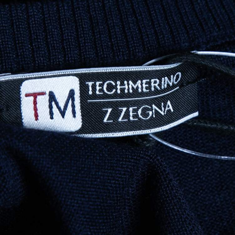 Pre Owned Z Zegna Navy Blue Patterned Wool Crewneck Techmerino Sweater S