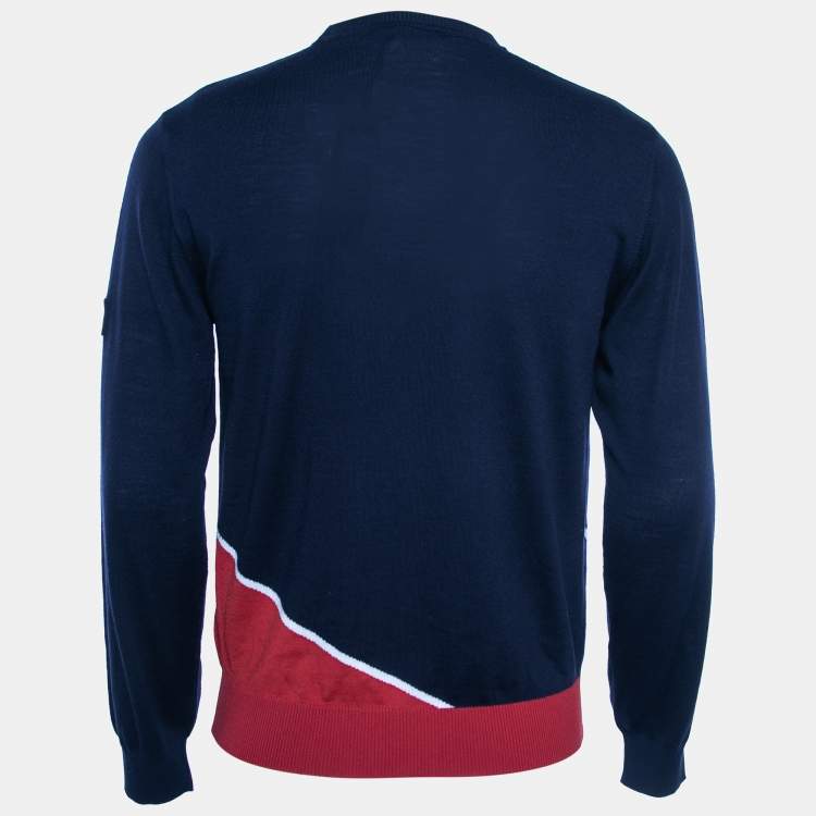 Pre Owned Z Zegna Navy Blue Patterned Wool Crewneck Techmerino Sweater S