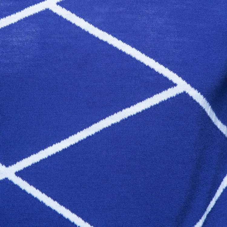 Pre Owned Z Zegna Navy Blue Patterned Wool Crewneck Techmerino Sweater S