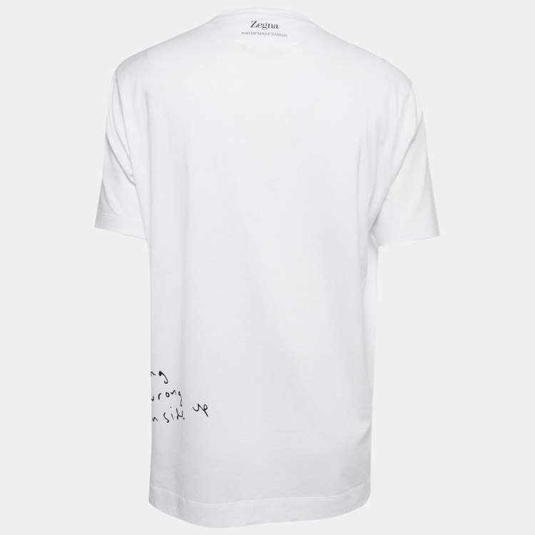 Pre Owned Z Zegna White Cotton 'Love Makes A Man' Print T-Shirt XL