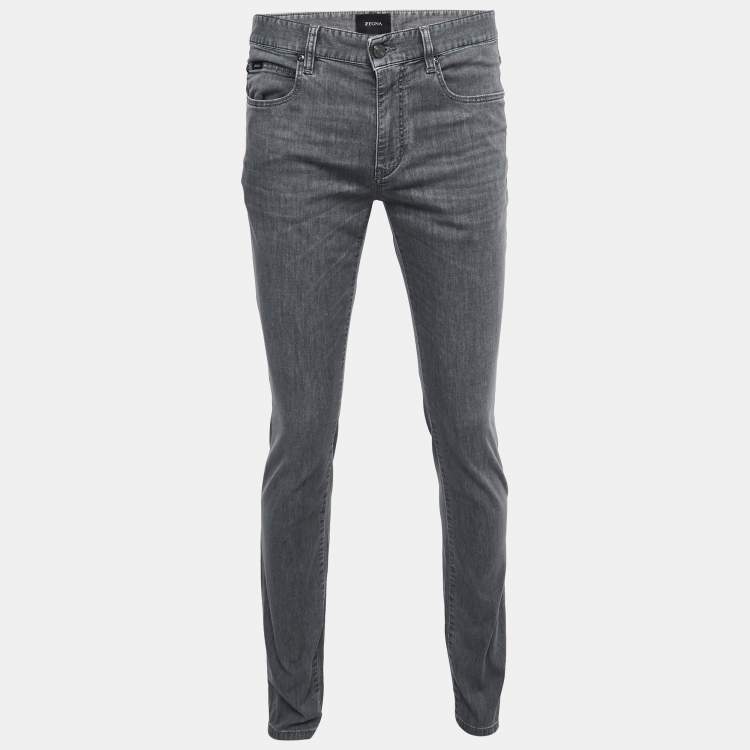 Pre Owned Z Zegna Grey Distressed Denim Slim Fit Jeans M Waist 32"