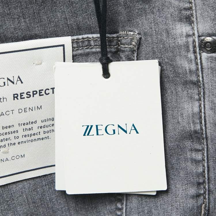 Pre Owned Z Zegna Grey Distressed Denim Slim Fit Jeans M Waist 32"