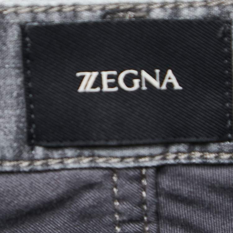 Pre Owned Z Zegna Grey Distressed Denim Slim Fit Jeans M Waist 32"