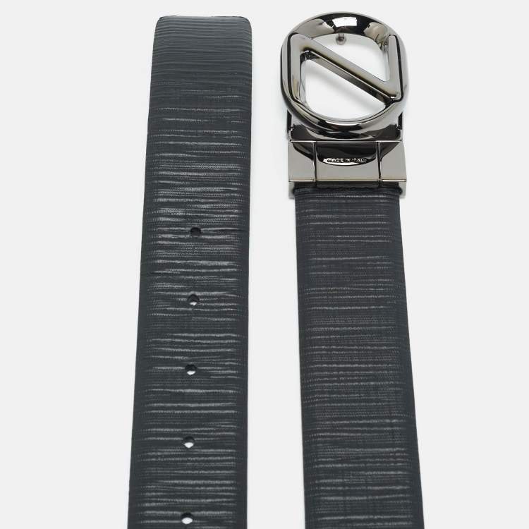 Pre Owned Z Zegna Logo 95 CM Reversible Buckle Belt Black Leather