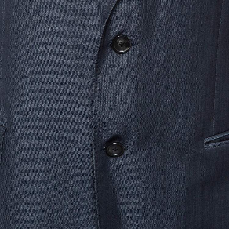 Pre Owned Z Zegna Blue Wool Blend Single Breasted Blazer L