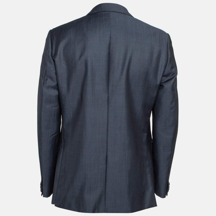 Pre Owned Z Zegna Blue Wool Blend Single Breasted Blazer L
