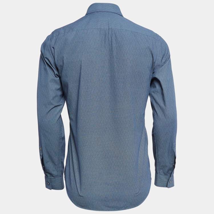 Pre Owned Z Zegna Blue Printed Cotton Button Front Shirt S