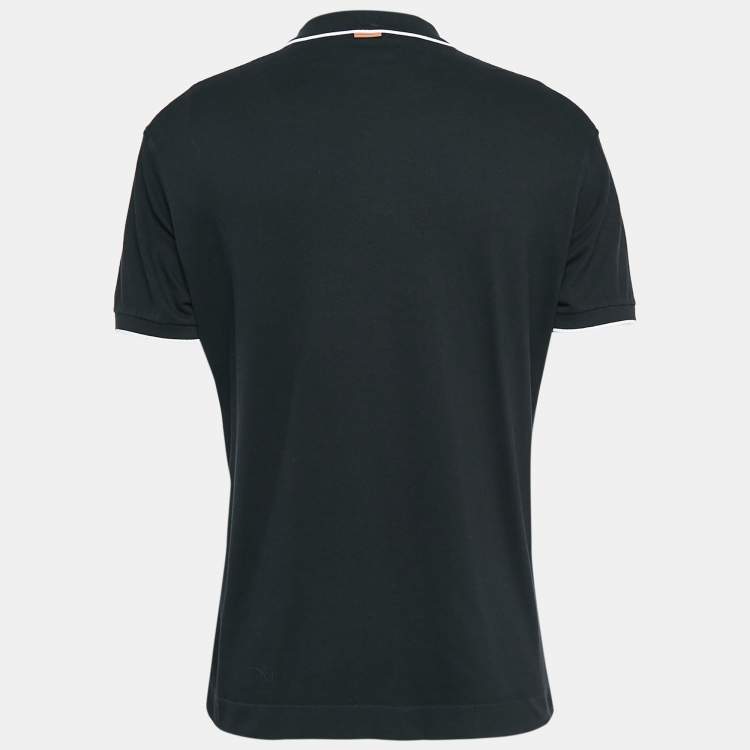 Pre Owned Z Zegna Black Logo Embroidered Cotton Knit Polo L
