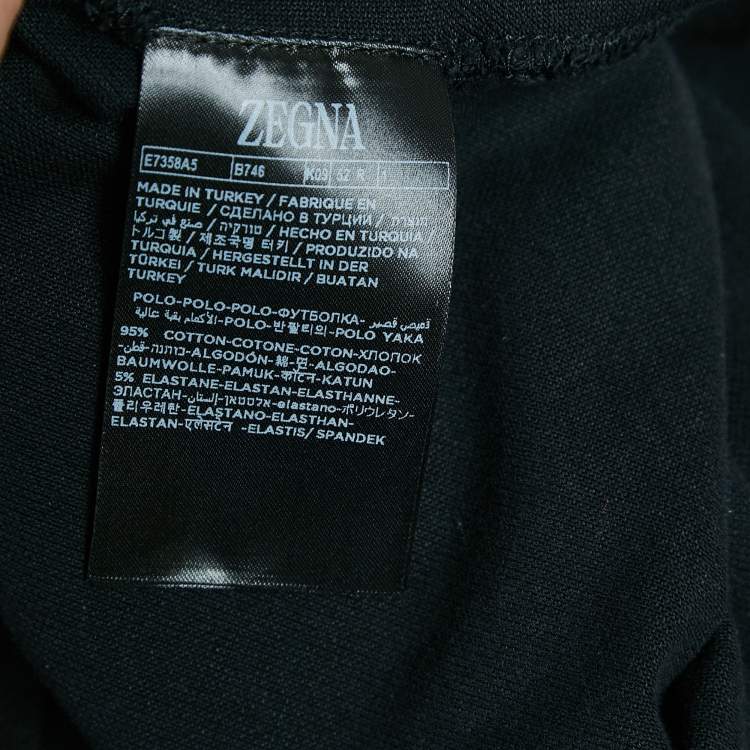 Pre Owned Z Zegna Black Logo Embroidered Cotton Knit Polo L