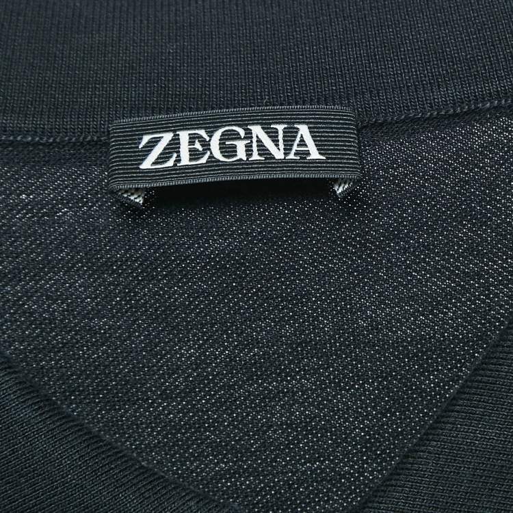 Pre Owned Z Zegna Black Logo Embroidered Cotton Knit Polo L
