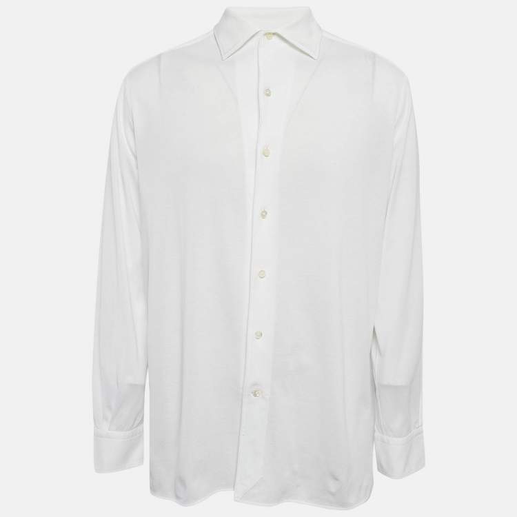 Pre Owned Z Zegna White Textured Cotton Long Sleeve Shirt XXL