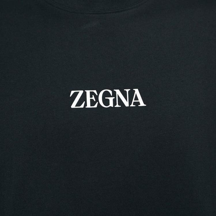 Pre Owned Zegna Black Logo Print Jersey Crew Neck -Shirt XXL