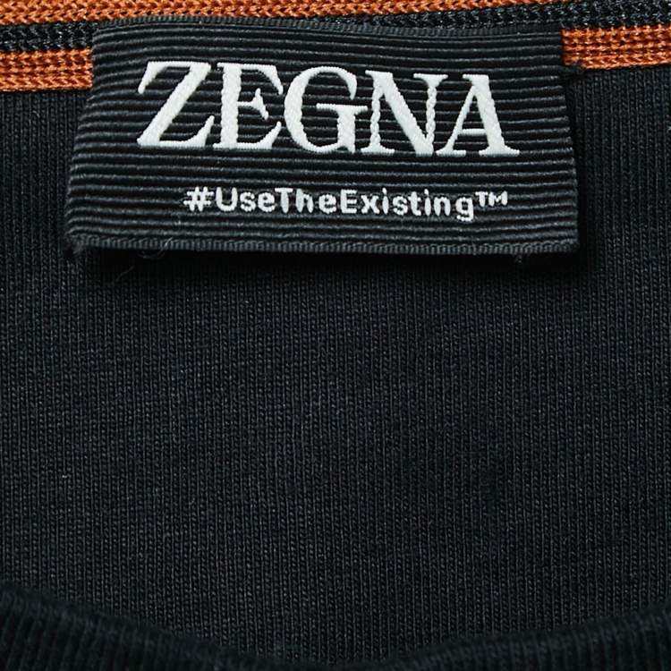 Pre Owned Zegna Black Logo Print Jersey Crew Neck -Shirt XXL