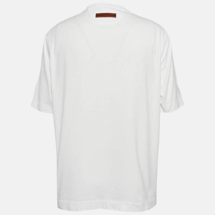 Pre Owned Z Zegna  White Logo Print Cotton Crew Neck T-Shirt XXL