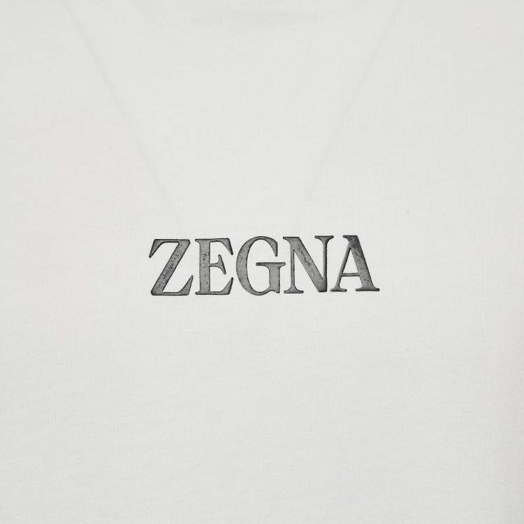 Pre Owned Z Zegna  White Logo Print Cotton Crew Neck T-Shirt XXL