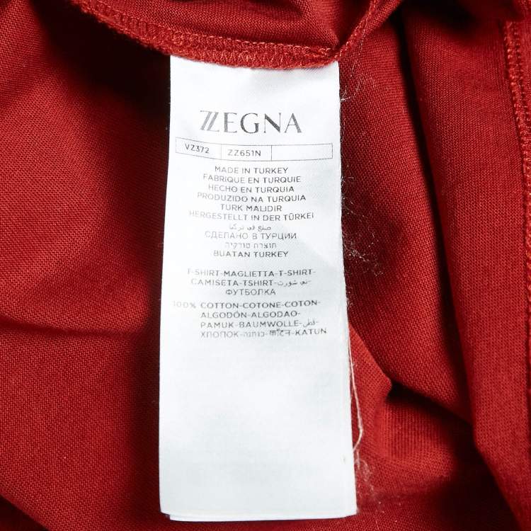 Pre Owned Z Zegna Red Logo Print Cotton Crew Neck T-Shirt L