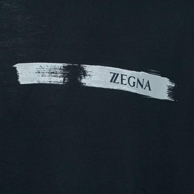 Pre Owned Z Zegna Navy Blue Logo Print Cotton Short Sleeve T-Shirt L