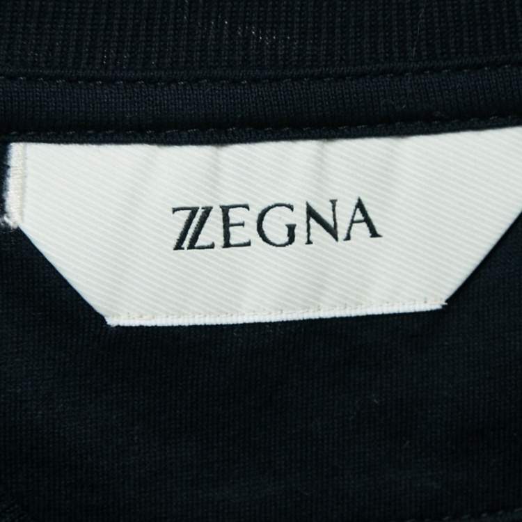Pre Owned Z Zegna Navy Blue Logo Print Cotton Short Sleeve T-Shirt L