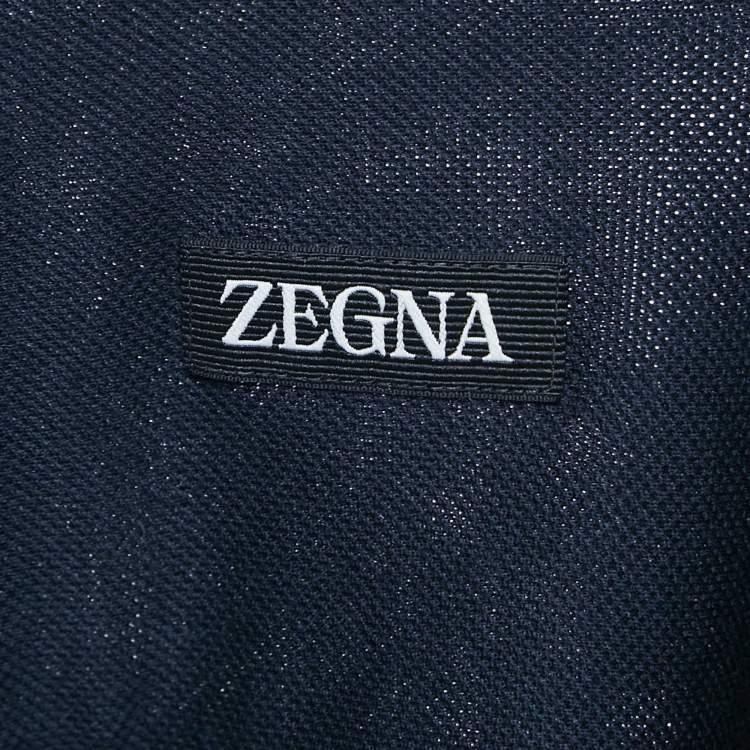 Pre Owned Z Zegna Navy Blue Textured Cotton Long Sleeve Shirt XXL