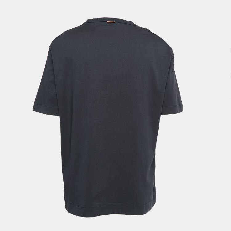 Pre Owned Zegna Black Logo Embroidered Cotton Jersey Crew Neck T-Shirt XXL