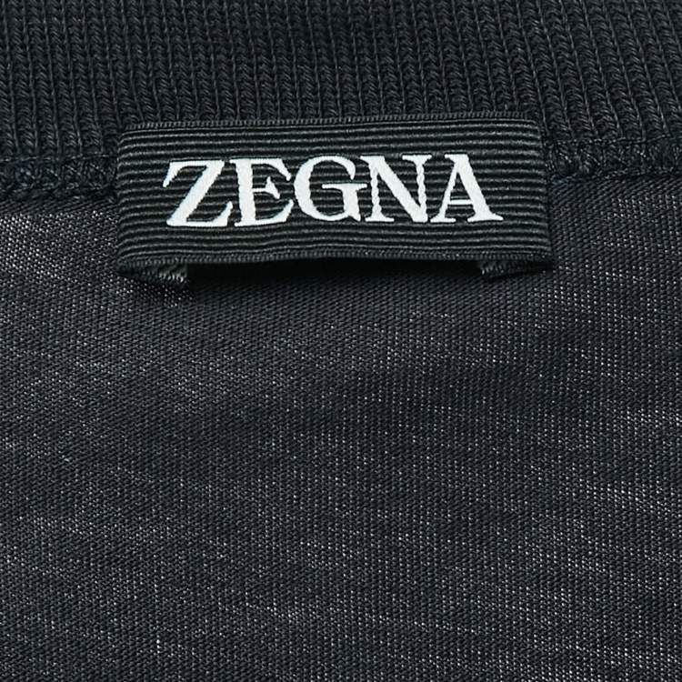 Pre Owned Zegna Black Logo Embroidered Cotton Jersey Crew Neck T-Shirt XXL