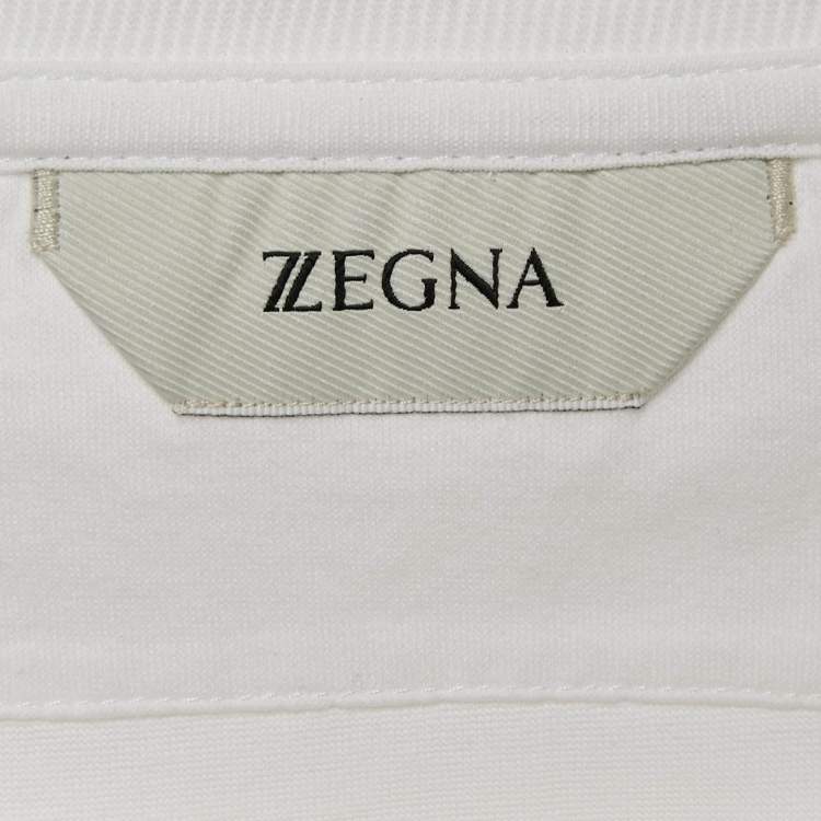 Pre Owned Z Zegna White Logo Print Jersey Crew Neck T-Shirt L