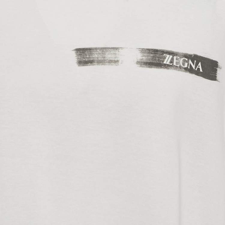 Pre Owned Z Zegna White Logo Print Jersey Crew Neck T-Shirt L