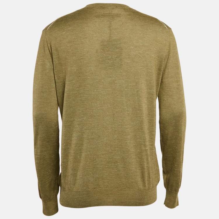 Pre Owned Z Zegna Green Silk Blend Knit Crew Neck Jumper L