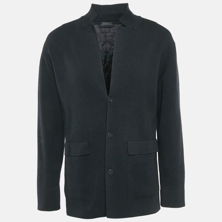 Pre Owned Z Zegna Black Knit and Nylon Button Front Jacket XL