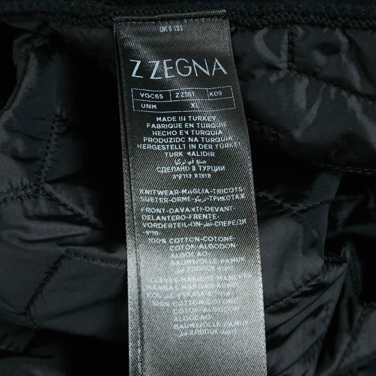 Pre Owned Z Zegna Black Knit and Nylon Button Front Jacket XL