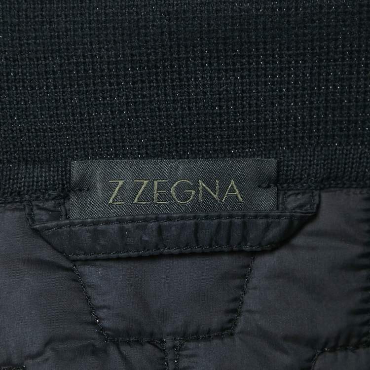 Pre Owned Z Zegna Black Knit and Nylon Button Front Jacket XL