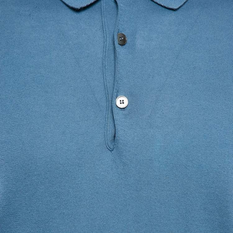 Pre Owned Z Zegna Blue Cotton Half Sleeve Polo T-Shirt L