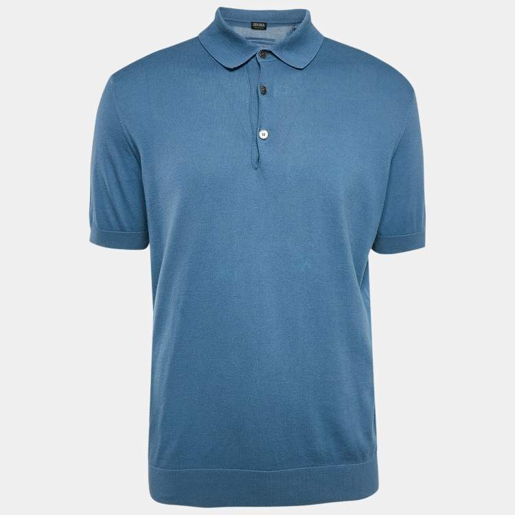 Pre Owned Z Zegna Blue Cotton Half Sleeve Polo T-Shirt L