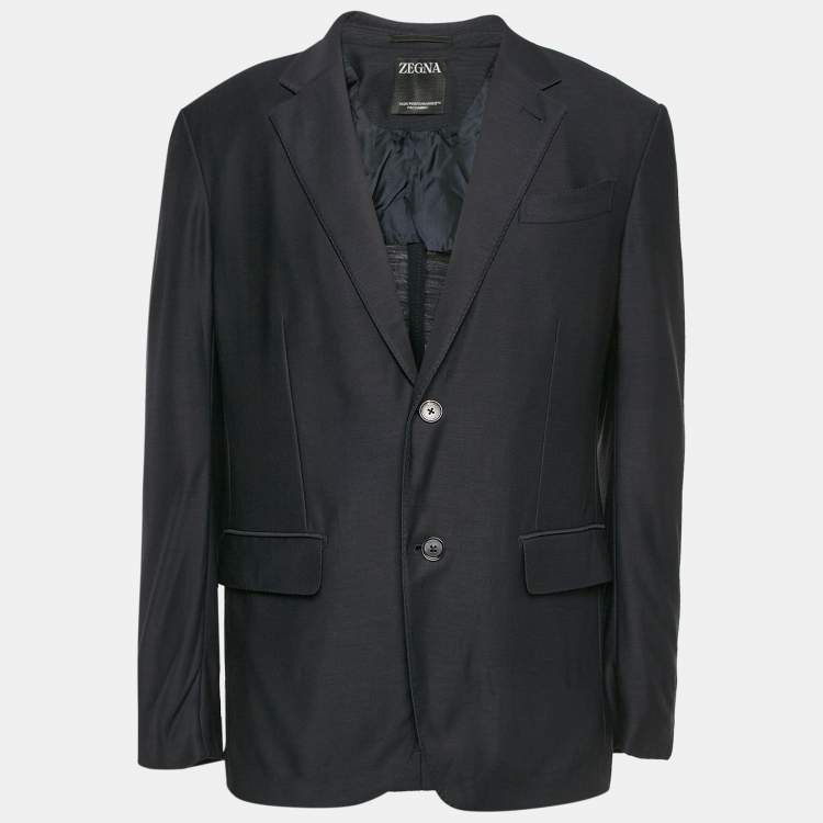 Pre Owned Zegna Navy Blue Wool Single Breasted Blazer L