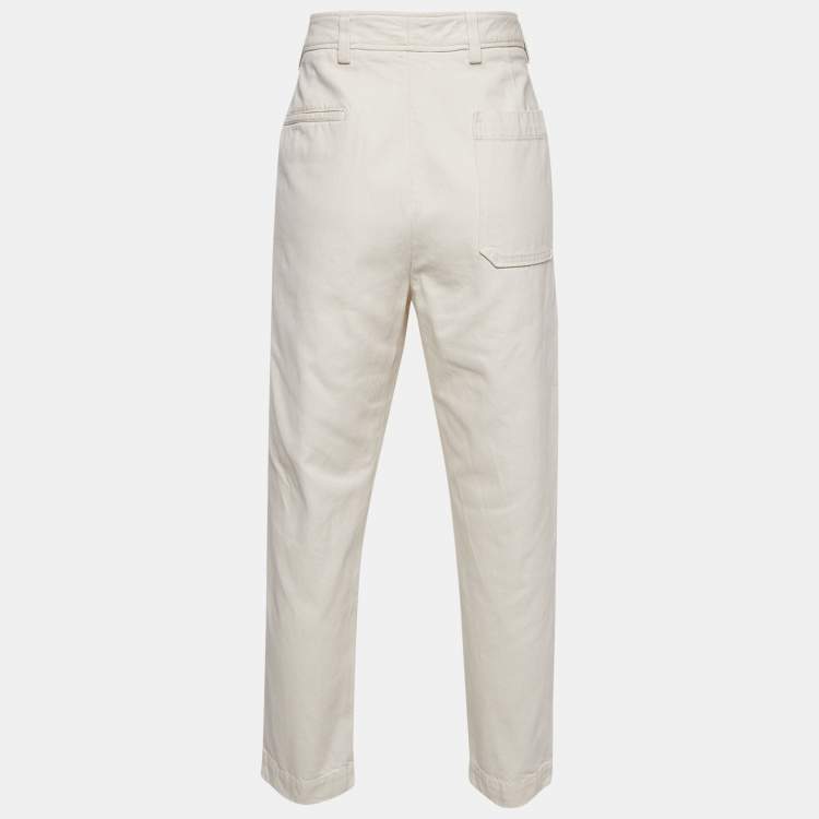 Pre Owned Zegna Off-White Gabardine Cotton Pleated Pants M
