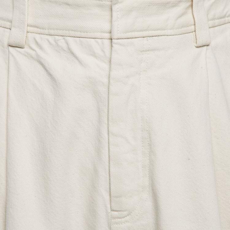 Pre Owned Zegna Off-White Gabardine Cotton Pleated Pants M