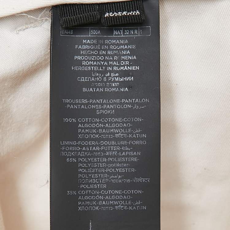 Pre Owned Zegna Off-White Gabardine Cotton Pleated Pants M