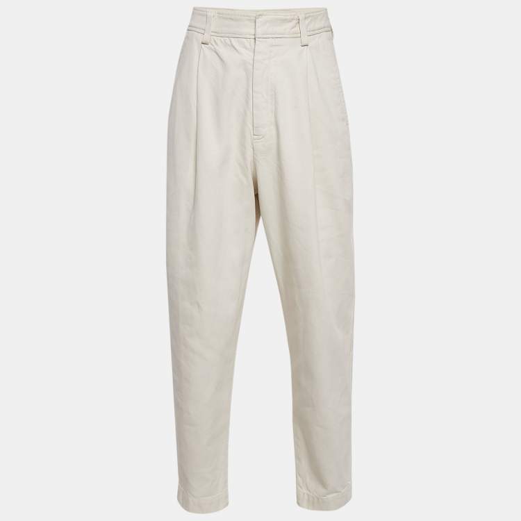 Pre Owned Zegna Off-White Gabardine Cotton Pleated Pants M
