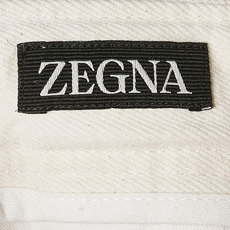 Pre Owned Zegna Off-White Gabardine Cotton Pleated Pants M